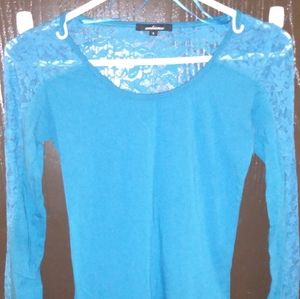 Blue Ambiance Lace Sleeve Shirt
